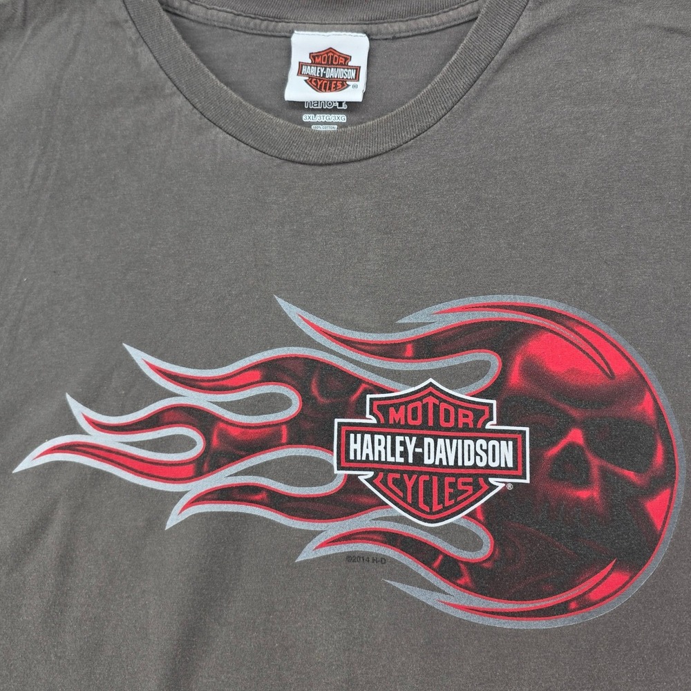 Harley-Davidson Route 65 Indianola IA T-Shirt Mens 3XL Gray Flaming Skull Biker - Picture 2 of 9